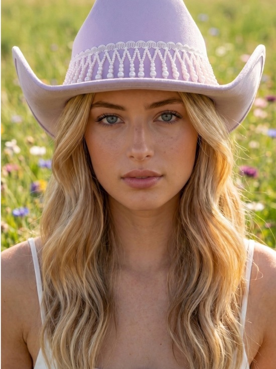 Boutique Brand Accessories - Women's Lavender Felt Cowboy Hat with Braid & Bead Trim